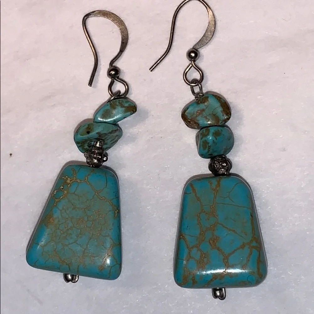 Handmade real turquoise earrings - Picture 4 of 9